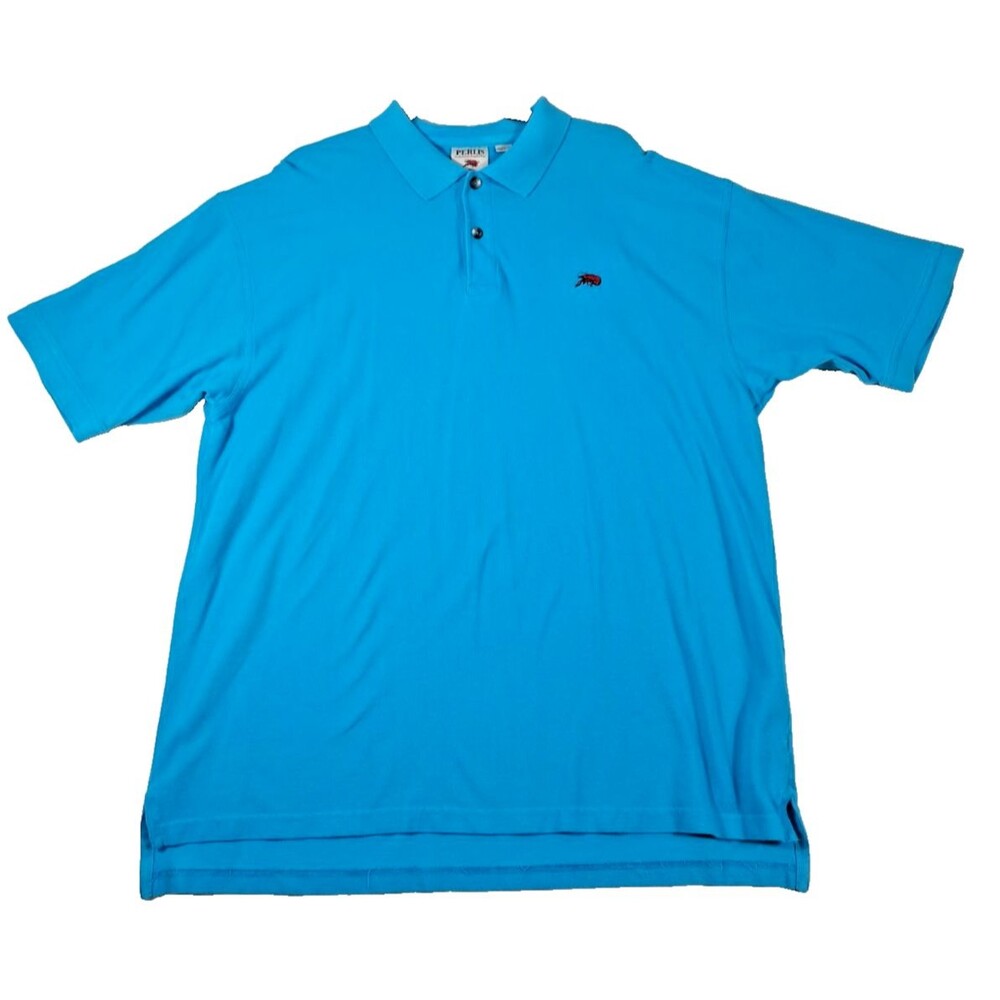 Perlis New Orleans Crawfish Logo Polo Shirt Mens XXL Teal Blue Peruvian Cotton